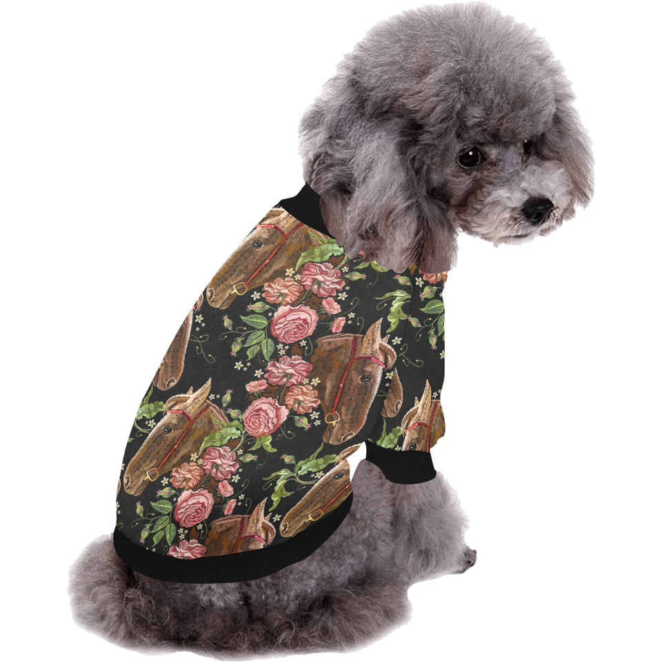 Horse head wild roses pattern All Over Print Pet Dog Round Neck Fuzzy Shirt