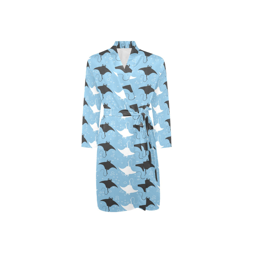 Stingray Pattern Print Design 03 Men's Long Sleeve Belted Night Robe