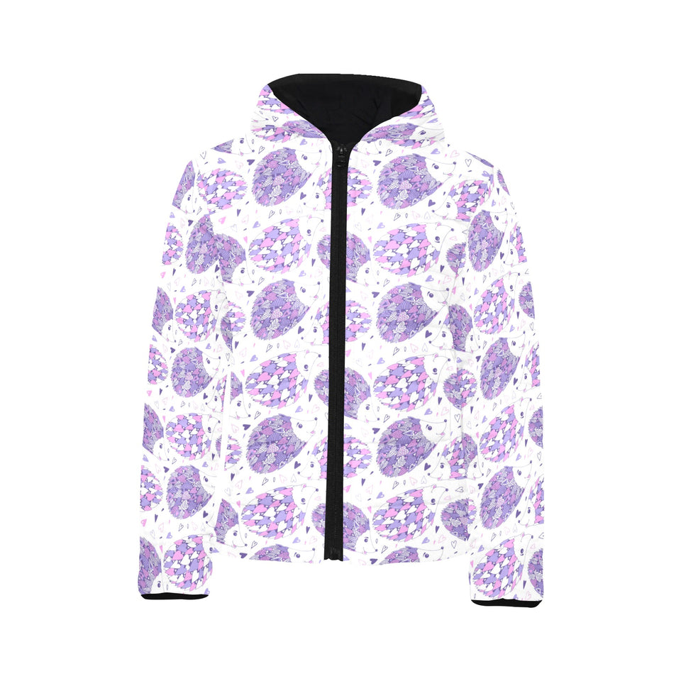 Hedgehog Pattern Print Design 05 Kids' Boys' Girls' Padded Hooded Jacket