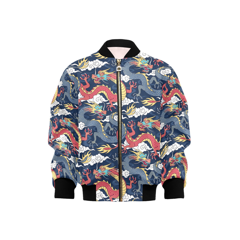 Blue red dragon cloud pattern Kids' Boys' Girls' Bomber Jacket