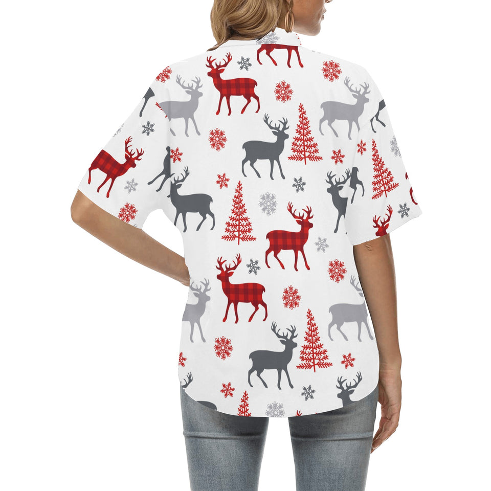 Deer tree snowflakes chrismas pattern Women's All Over Print Hawaiian Shirt