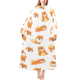 Brown pomeranian pattern Blanket Robe with Sleeves