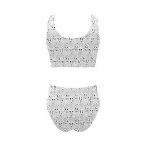Bull Terrier Pattern Print Design 02 Chest Bowknot High Waisted Bikini Swimsuit