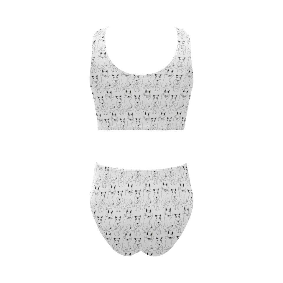 Bull Terrier Pattern Print Design 02 Chest Bowknot High Waisted Bikini Swimsuit