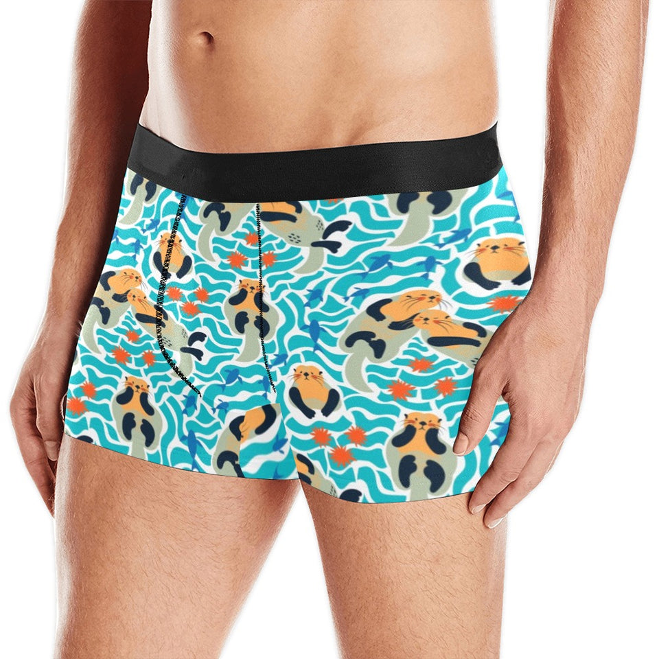 Cute sea otters fishe sea urchin pattern Men's All Over Print Boxer Briefs Men's Underwear