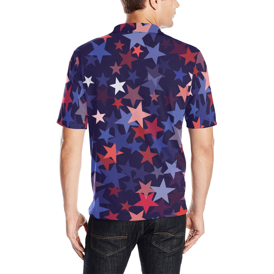 Red blue star pattern Men's All Over Print Polo Shirt