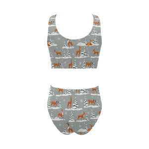 Beautiful deers Winter Christmas Chest Bowknot High Waisted Bikini Swimsuit