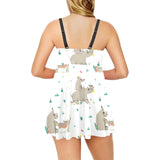 Cute Rhino pattern background Chest Sexy Pleated Two Piece Swim Dress