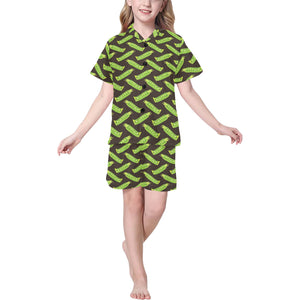 Green Peas Pattern Print Design 05 Kids' Boys' Girls' V-Neck Short Pajama Set