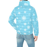 Snowflake pattern blue background Men's Padded Hooded Jacket