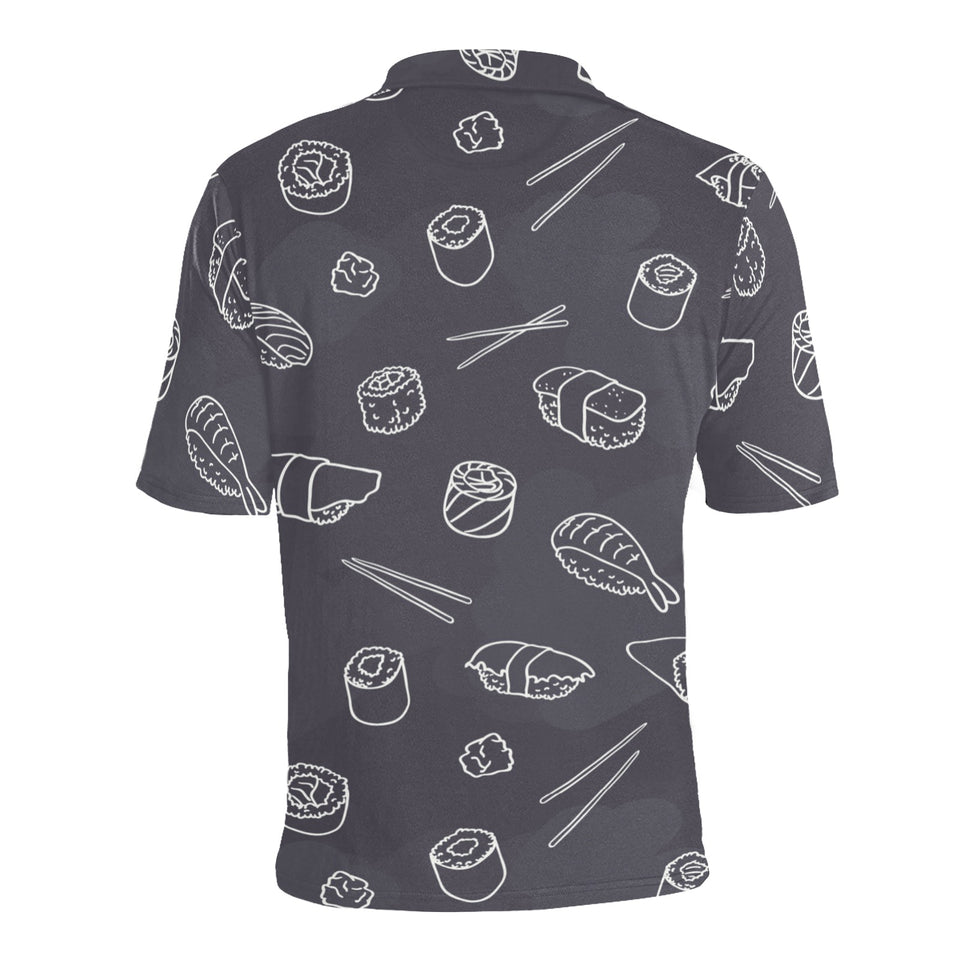 sushi pattern black background Men's All Over Print Polo Shirt