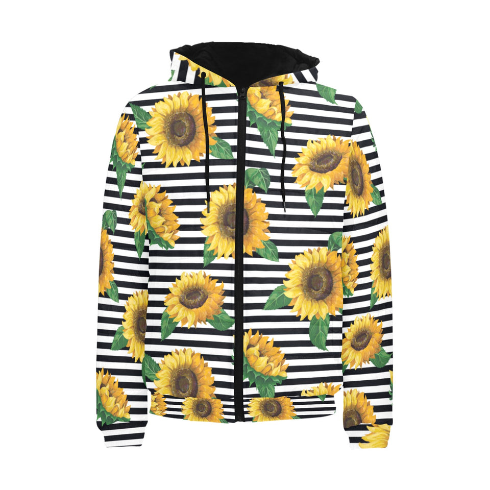 sunflowers ribbon background Men's Padded Hooded Jacket