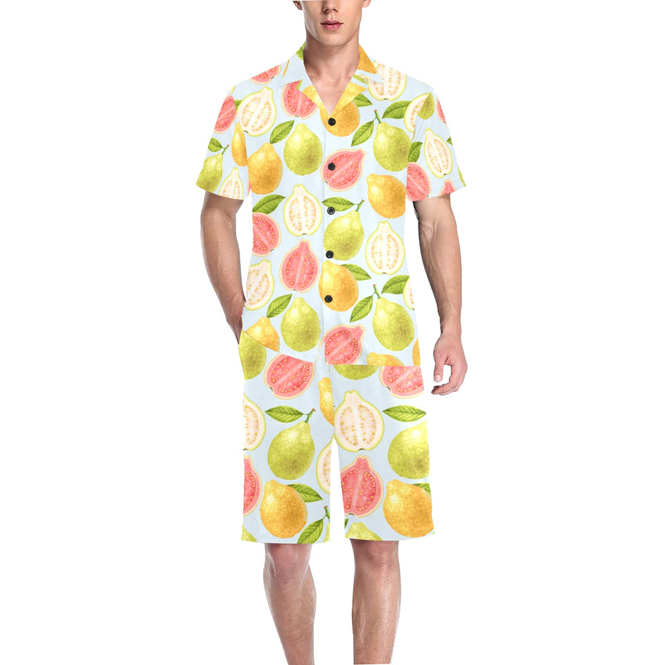 Guava design pattern Men's V-Neck Short Pajama Set