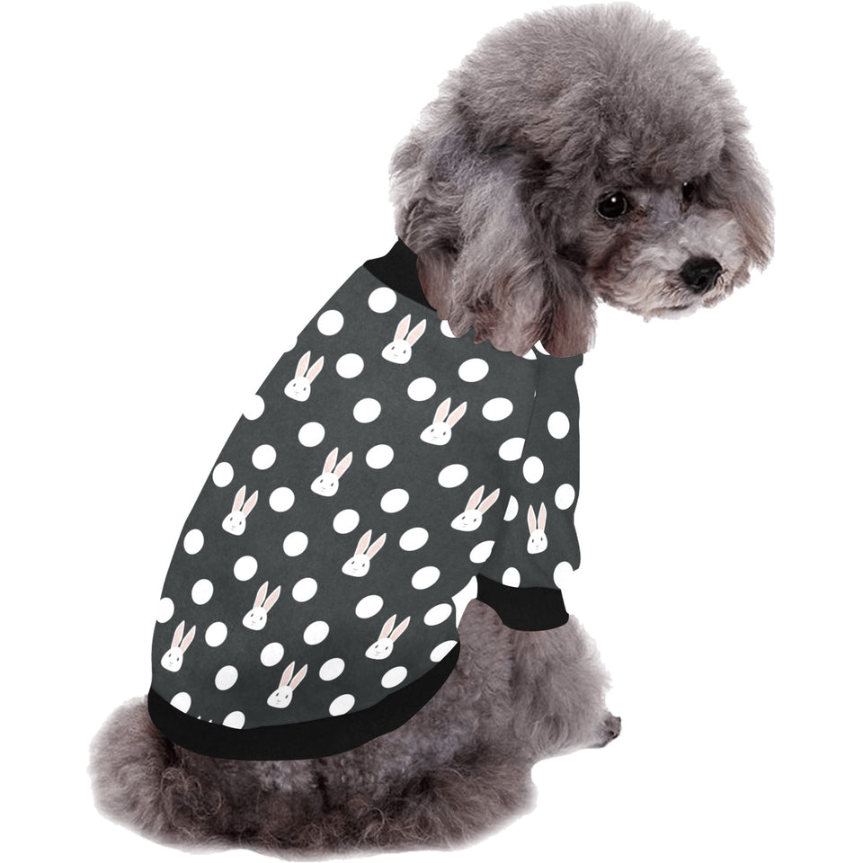 Cute white rabbit polka dots black background All Over Print Pet Dog Round Neck Fuzzy Shirt