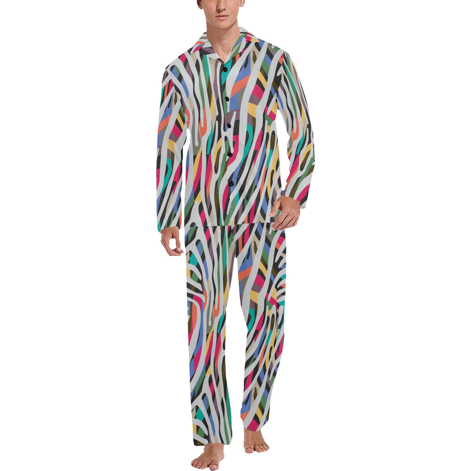 Colorful zebra skin pattern Men's Long Pajama Set
