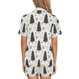 Christmas tree holly snow star pattern Women's V-Neck Short Pajama Set