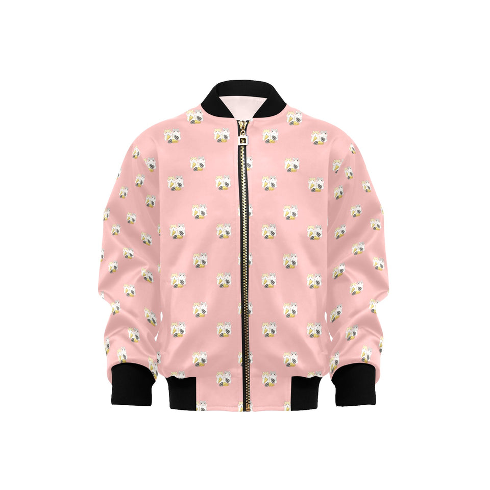 Cute hamster cheese pattern pink background Kids' Boys' Girls' Bomber Jacket