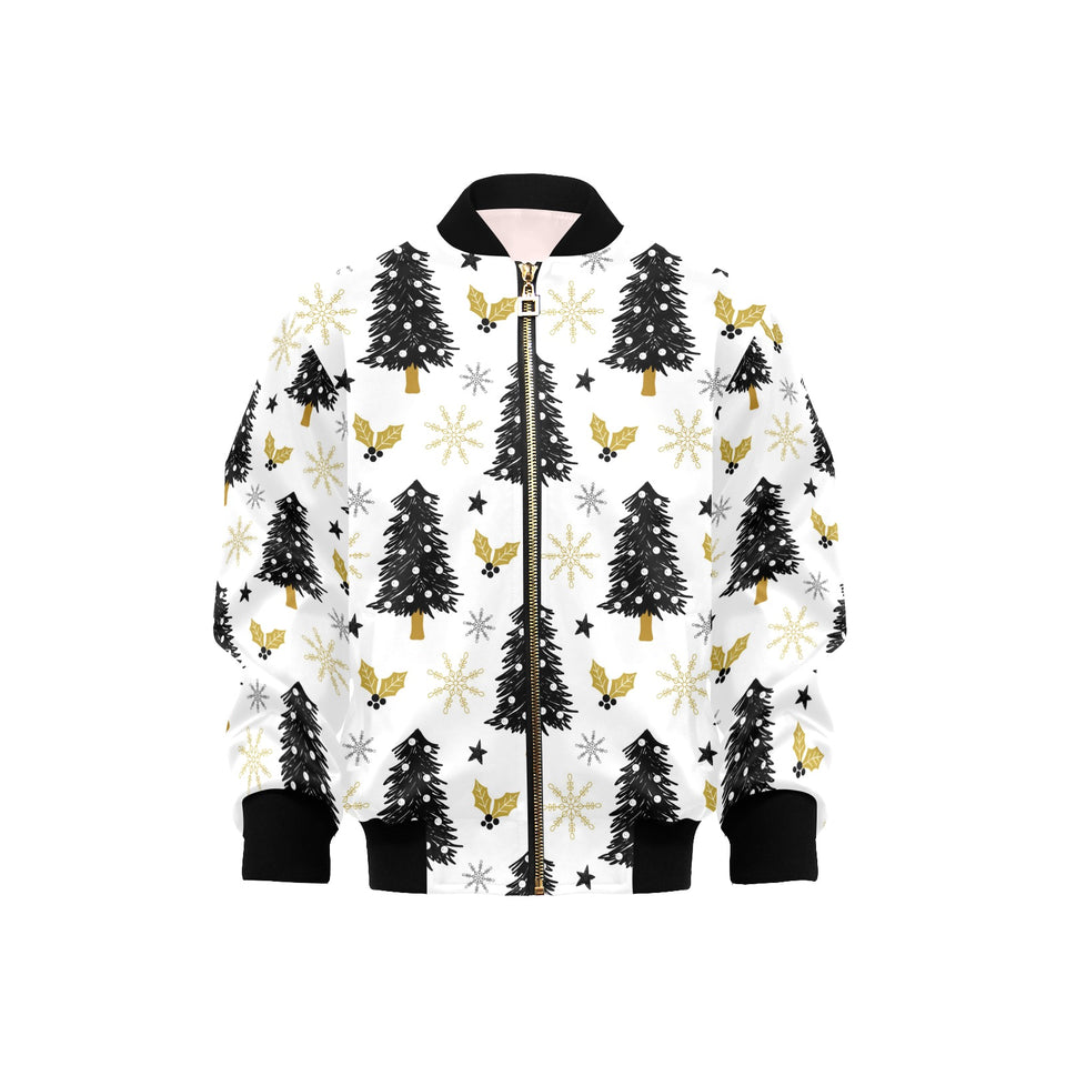 Christmas tree holly snow star pattern Kids' Boys' Girls' Bomber Jacket
