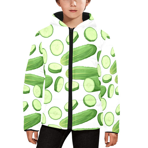 cucumber whole slices pattern Kids' Boys' Girls' Padded Hooded Jacket