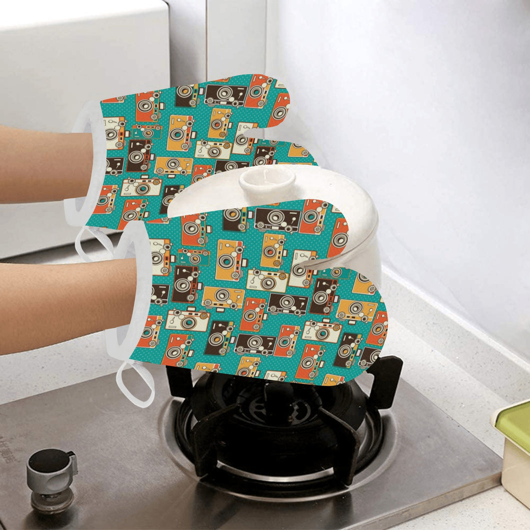 Camera Pattern Print Design 03 Heat Resistant Oven Mitts