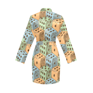 Dice Pattern Print Design 05 Women's Long Sleeve Belted Night Robe