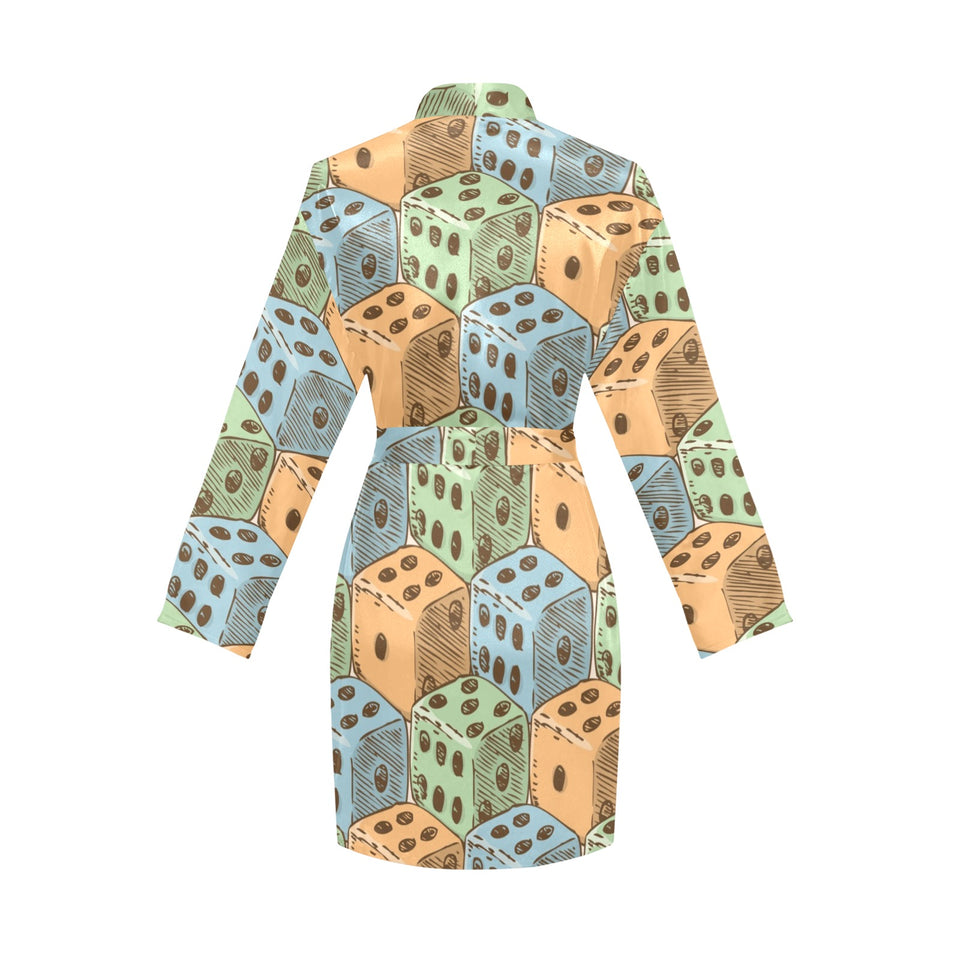 Dice Pattern Print Design 05 Women's Long Sleeve Belted Night Robe