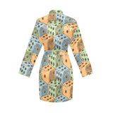 Dice Pattern Print Design 05 Women's Long Sleeve Belted Night Robe