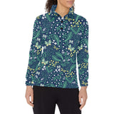 butterfly leaves pattern Women's Long Sleeve Polo Shirt