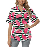 Watercolor paint textured watermelon pieces Women's All Over Print Hawaiian Shirt