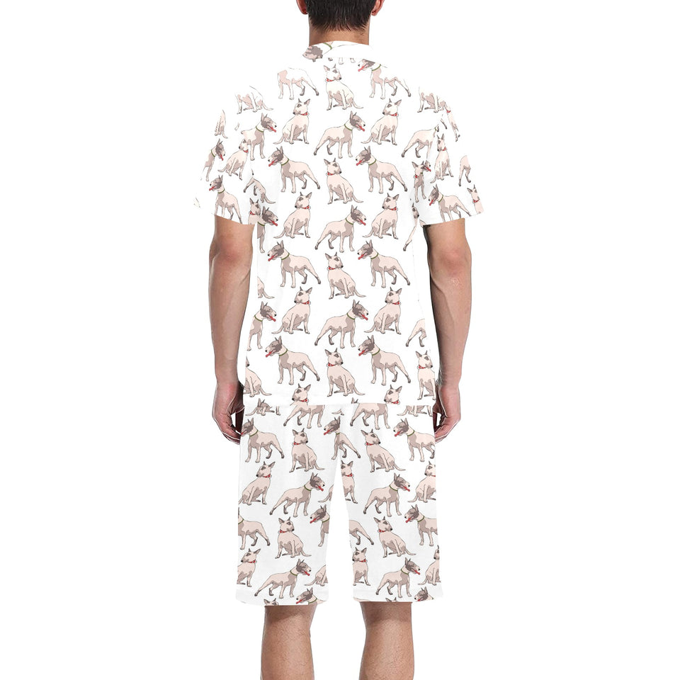 Bull Terrier Pattern Print Design 04 Men's V-Neck Short Pajama Set