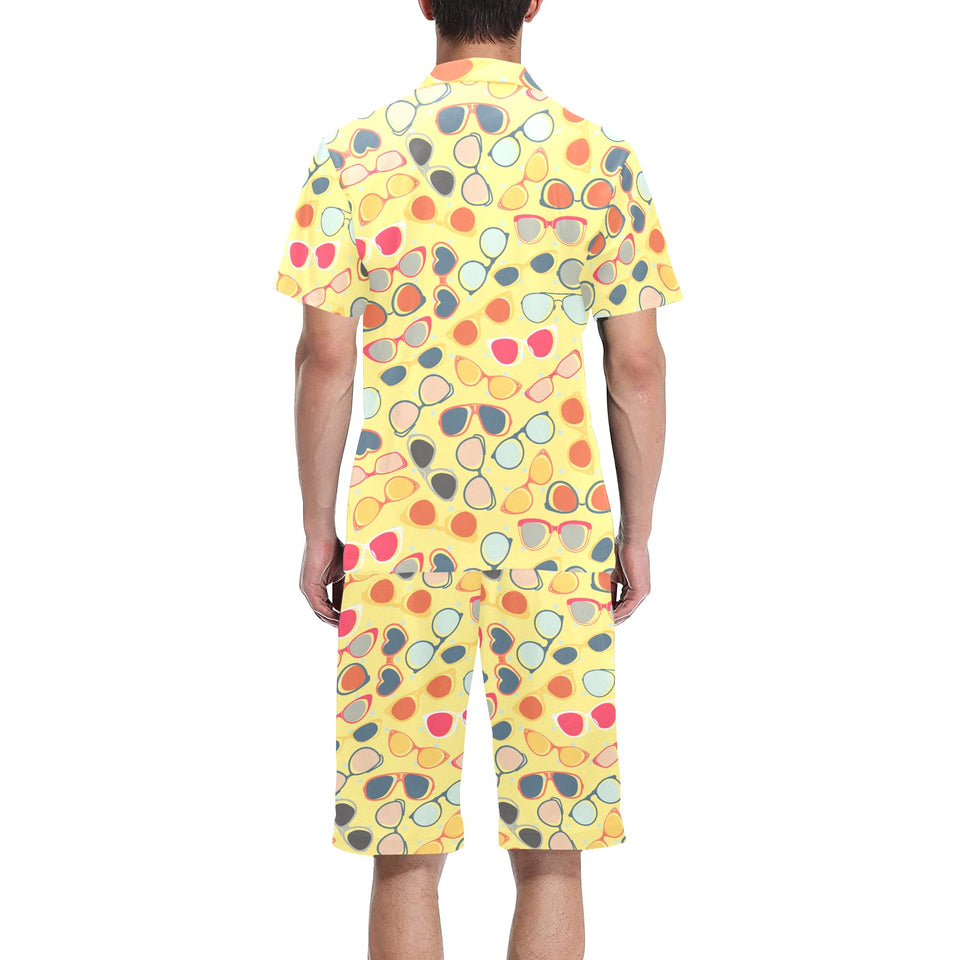 Sun Glasses Pattern Print Design 05 Men's V-Neck Short Pajama Set