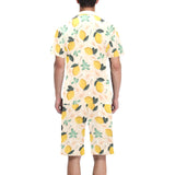 lemon flower leave pattern Men's V-Neck Short Pajama Set