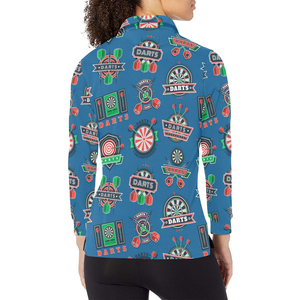 Darts Pattern Print Design 02 Women's Long Sleeve Polo Shirt