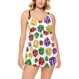 Dice Pattern Print Design 03 Chest Sexy Pleated Two Piece Swim Dress