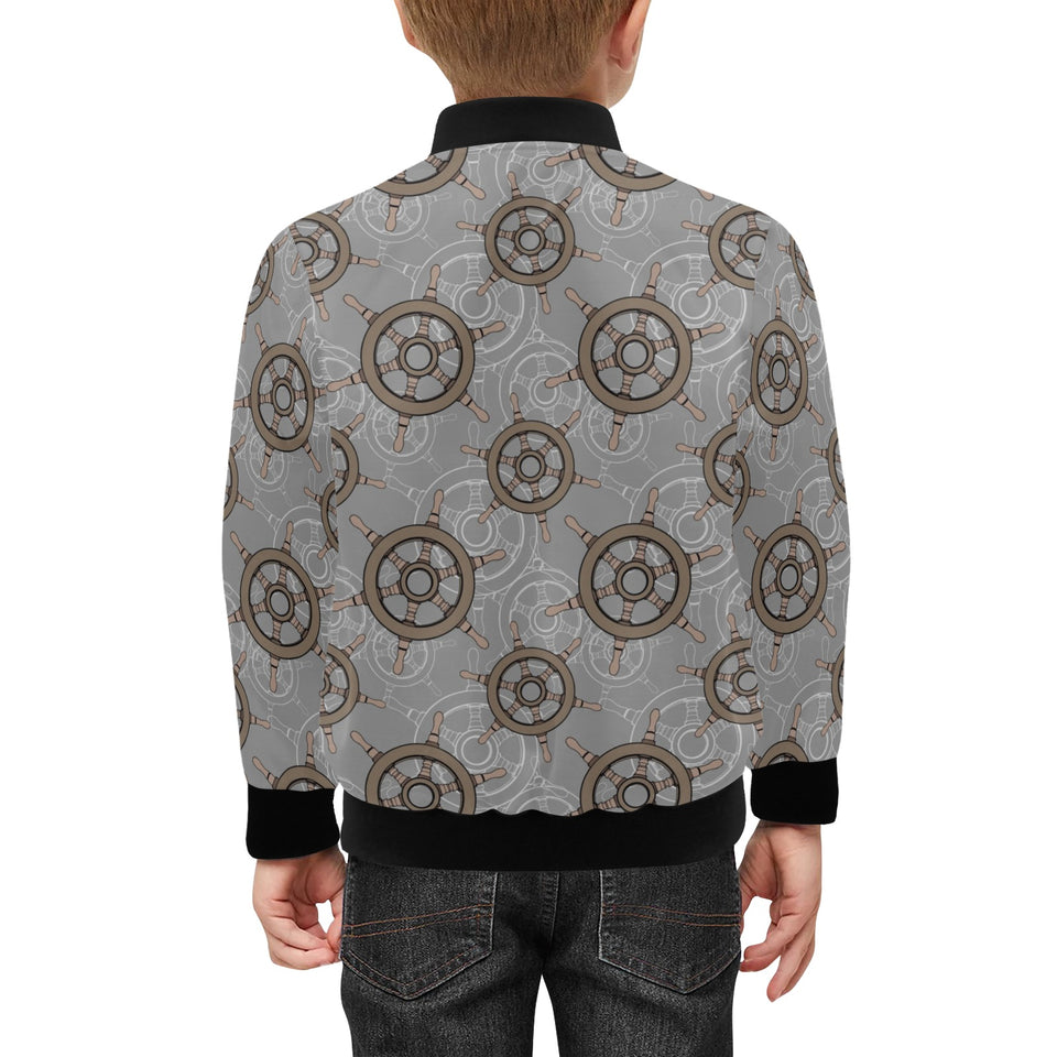 nautical wood steering wheel pattern Kids' Boys' Girls' Bomber Jacket
