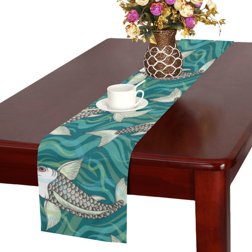 Koi Fish Carp Fish lotus pattern Table Runner