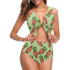 Carrot Pattern Print Design 05 Chest Bowknot High Waisted Bikini Swimsuit