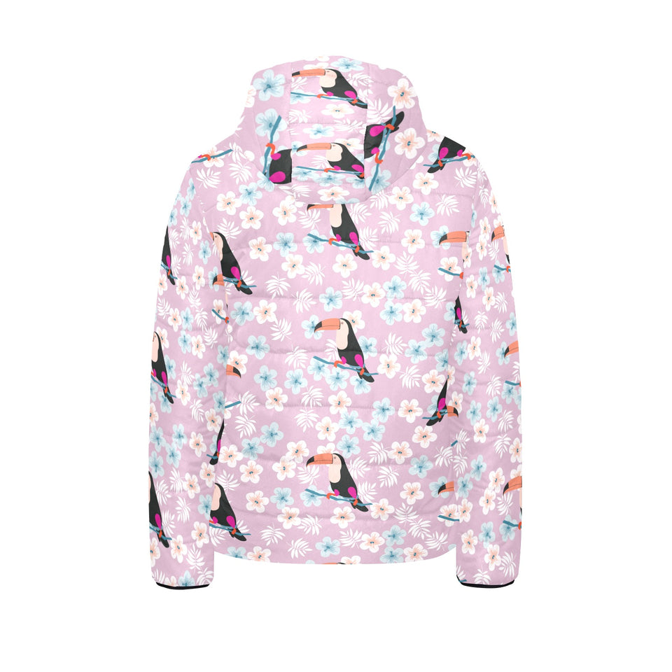 Beautiful toucan flower leaves Kids' Boys' Girls' Padded Hooded Jacket