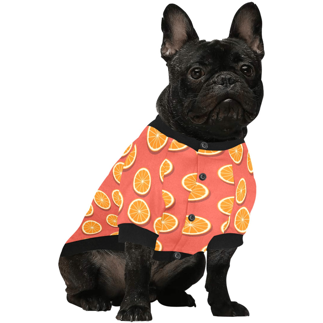 Oranges pattern red background All Over Print Pet Dog Round Neck Fuzzy Shirt