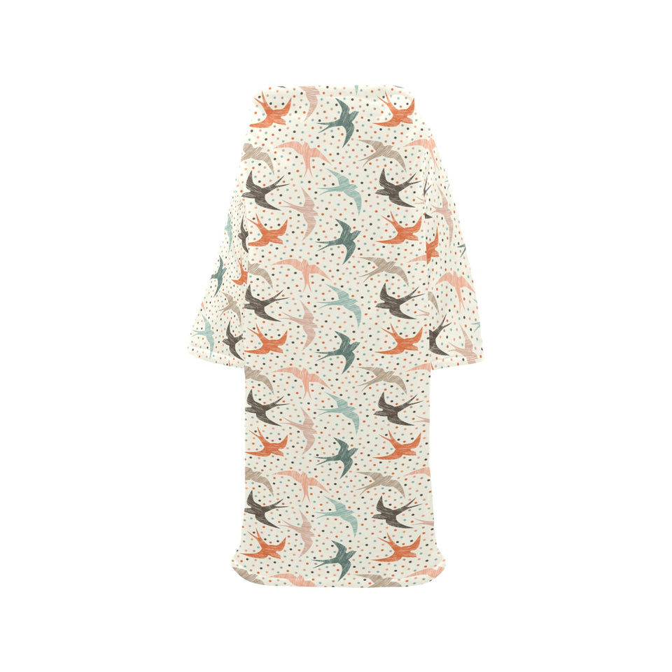 Swallow Pattern Print Design 02 Blanket Robe with Sleeves