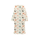 Swallow Pattern Print Design 02 Blanket Robe with Sleeves