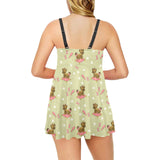 Yorkshire Terrier Pattern Print Design 01 Chest Sexy Pleated Two Piece Swim Dress
