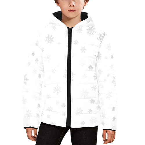 Snowflake pattern white background Kids' Boys' Girls' Padded Hooded Jacket