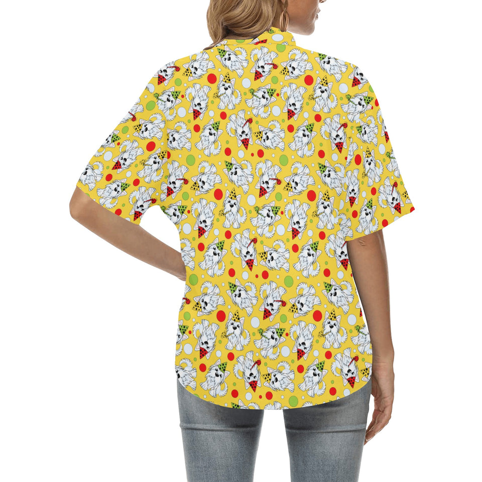 Yorkshire Terrier Pattern Print Design 05 Women's All Over Print Hawaiian Shirt