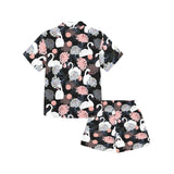 white swan blooming flower pattern Kids' Boys' Girls' V-Neck Short Pajama Set