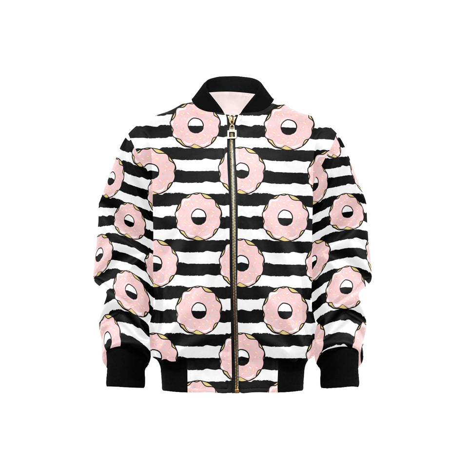 Donuts pink icing striped pattern Kids' Boys' Girls' Bomber Jacket