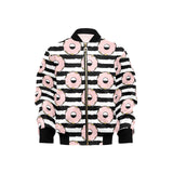 Donuts pink icing striped pattern Kids' Boys' Girls' Bomber Jacket