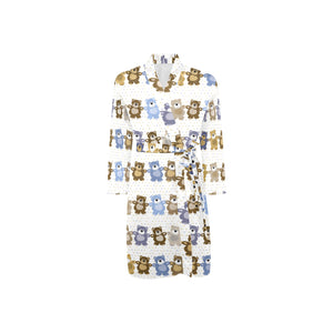Teddy Bear Pattern Print Design 02 Men's Long Sleeve Belted Night Robe