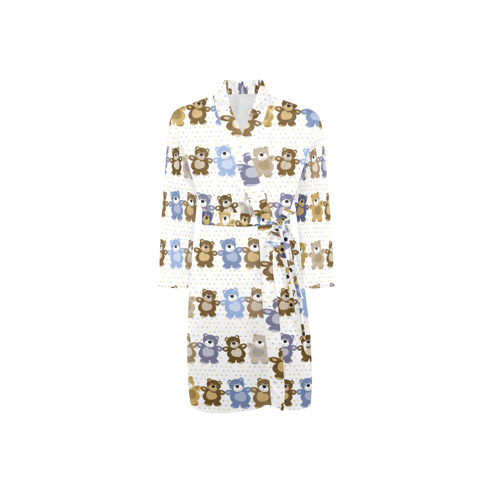 Teddy Bear Pattern Print Design 02 Men's Long Sleeve Belted Night Robe