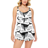 Black whale pattern Chest Sexy Pleated Two Piece Swim Dress